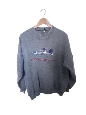 Northern Reflections Gray Crewneck Sweatshirt with Loon Illustration